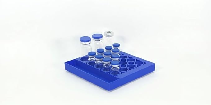 Vial Holder for Refrigerator Use | Home Vial Organizer Tray for Peptide– 5"x5"x0.75", Lightweight (8g) (Blue)