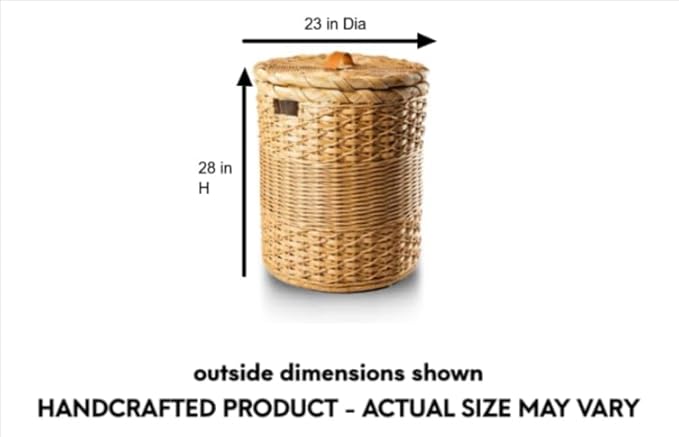 The Basket Lady Round Wicker Laundry Hamper, Extra Large, 23 in Dia x 28 in H, Sandstone