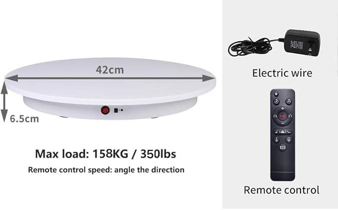 JAYEGT Motorized Rotating Display Stand,350Lbs Load，360 Degree Electric Rotating Potography Turntable for Products Display，Live Show， Remote Control +5 Colors Backgrounds (White / 16.5inch /Wired)