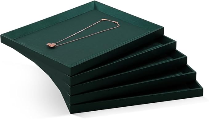 Flat Tray For Jewelry, Leather Tray,Premium Green Jewelry Tray,Stackable Jewelry Trays For Watch,Necklace,Ring,Pendants
