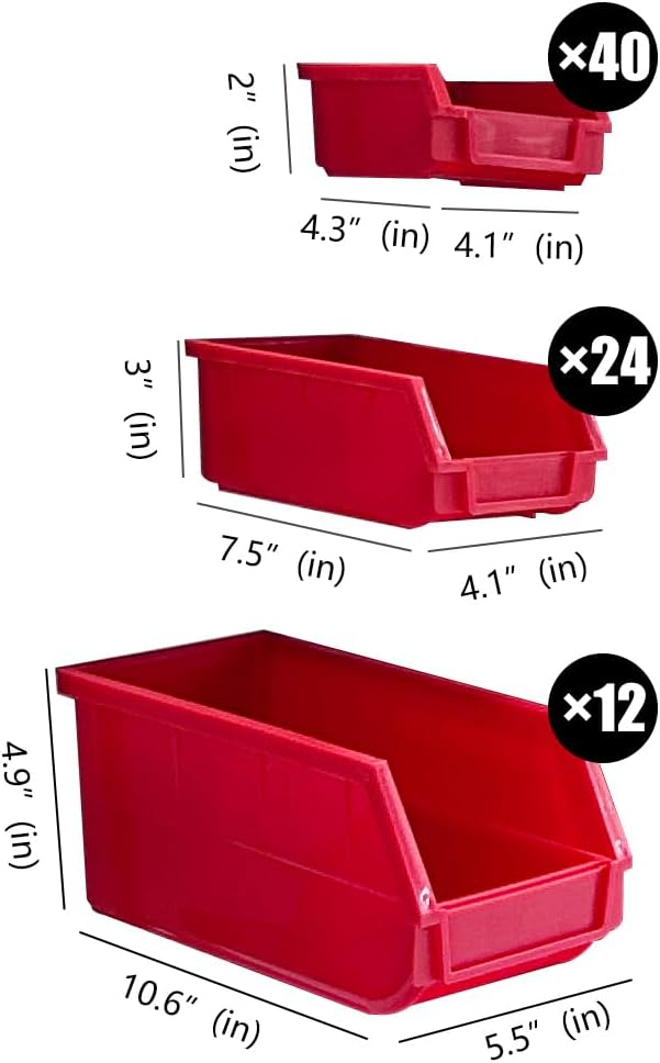 JZD Metal Bin Rack Storage Organizer System, Heavy Duty Steel Frame, 76 Plastic Bins, for Garage Workshop Factory