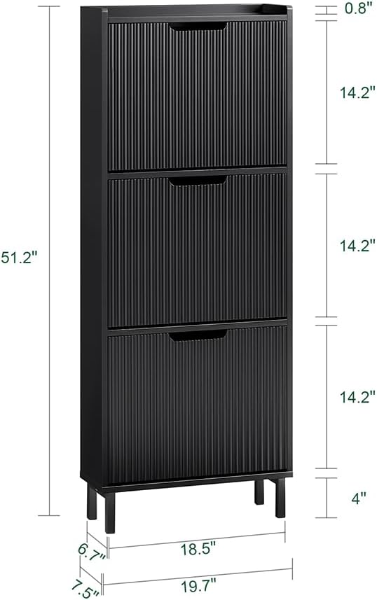 SoBuy Shoe Cabinet, Narrow Shoe Storage Organizer for Entryway, Thin Free Standing Shoe Rack Porch Front Door 3 Drawers, Black FSR177-H-SCH