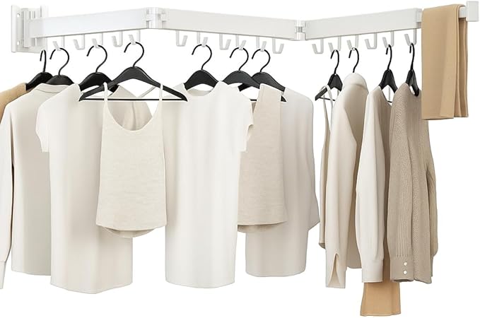 Clothes Drying Rack, Laundry Drying Rack Wall Mounted, [No-Drill & Drilling to Choose] 3-Fold Laundry Drying Racks for Hanging Clothes, Foldable & Sturdy Space Saver for Laundry Room -White