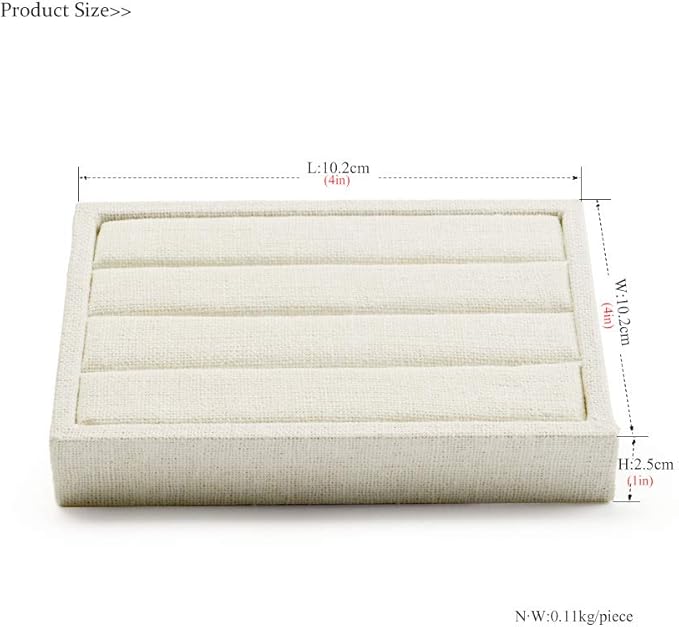 Oirlv linen 3 Slots Ring Earrings Display Trays Showcase Jewelry Organizer (creamy-white,rectangle)