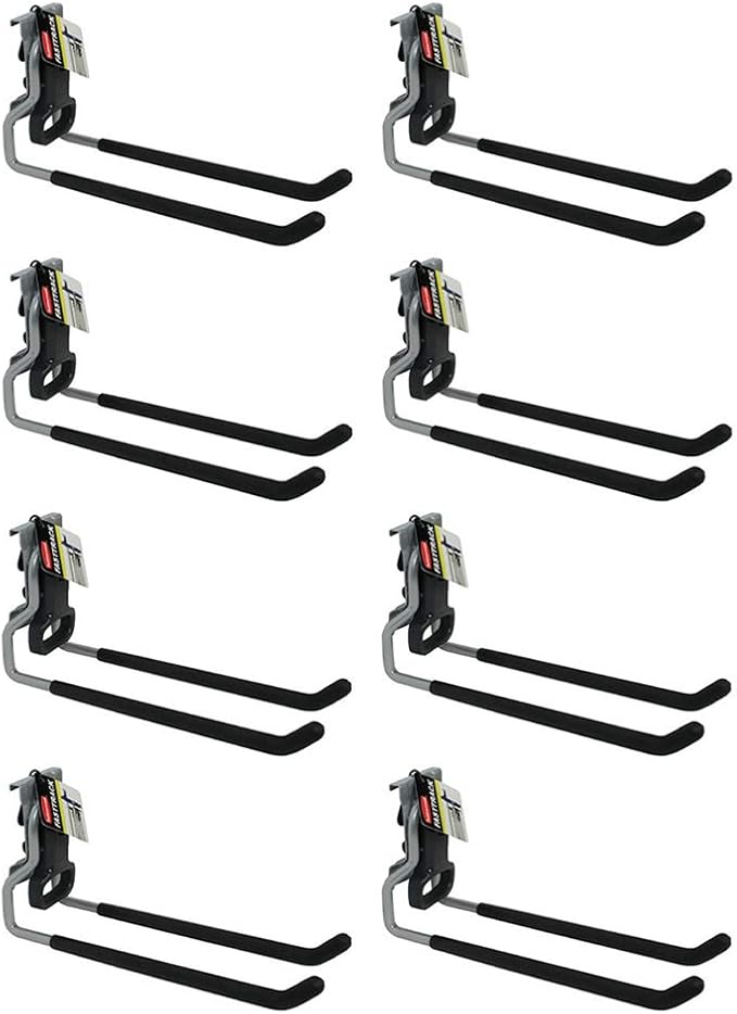 Rubbermaid Fasttrack Wall Mounted Garage Storage Utility Multi Hook for Tools, Chairs, Hose, Equipment, and Other Items, Supports 50 Lbs Each (8 Pack)