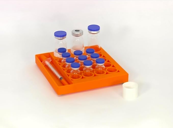 Vial Holder for Refrigerator Use | Home Vial Organizer Tray for Peptide– 5"x5"x0.75", Lightweight (8g) (Orange)