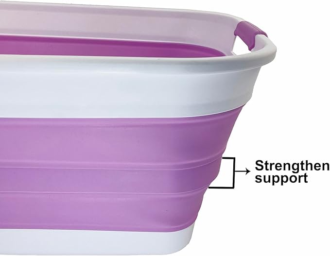 SAMMART 27L (7.1 Gallons) Collapsible Plastic Laundry Basket with Handle-Foldable Pop Up Storage Basket with handle (2, Ceramic Blue+Pale Purple)