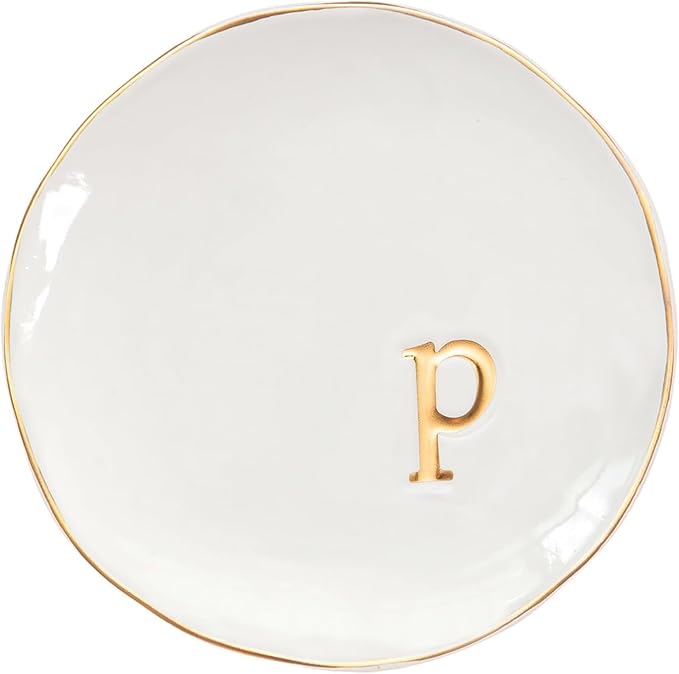 COLLECTIVE HOME - Ceramic Jewelry Tray, Decorative Trinket Dish for Rings Earrings Necklaces Bracelet Watch Keys, Birthday Mother's Day Christmas Gift for Women, 4.75", Glossy (p)