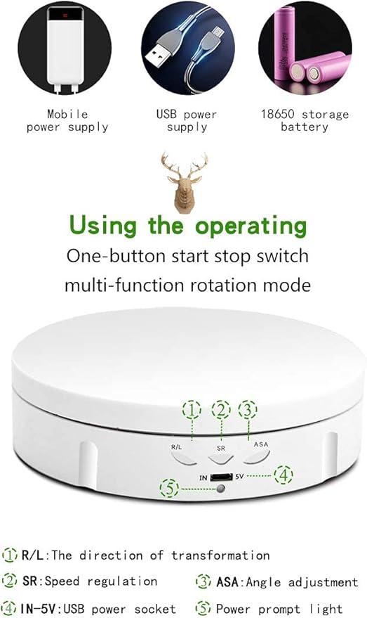 JAYEGT Motorized Rotating Display Stand, 5.74inch /22lbs Load, 360 Degree Electronic Turntable Display Stand for Photography Products Shows , Jewelry, Watch, 3D Models, Cake (Black/Button Control/rechargeable)