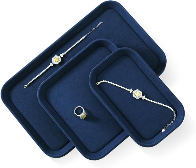 Jewelry Display, Microfiber Valet Tray,Luxury Jewelry Drawer Organizer,Premium Flat Tray,Blue Jewelry Tray