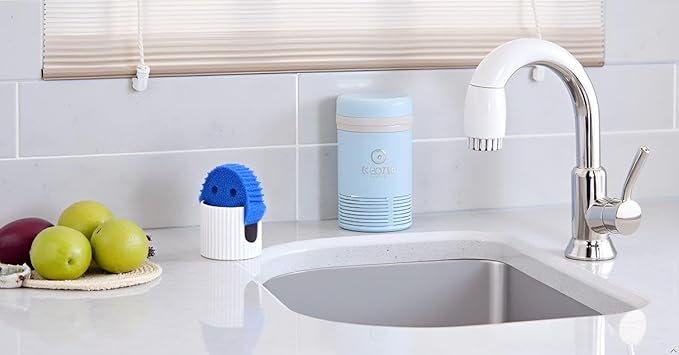 Kitchen Sponge Holder,3 inch heigh Ceramic Sponge Holder for Kitchen Sink Countertop,Space-Saving Multi-Functional Dish Sponge Rack and Bathroom Organizer Accessories,White and Black Suits