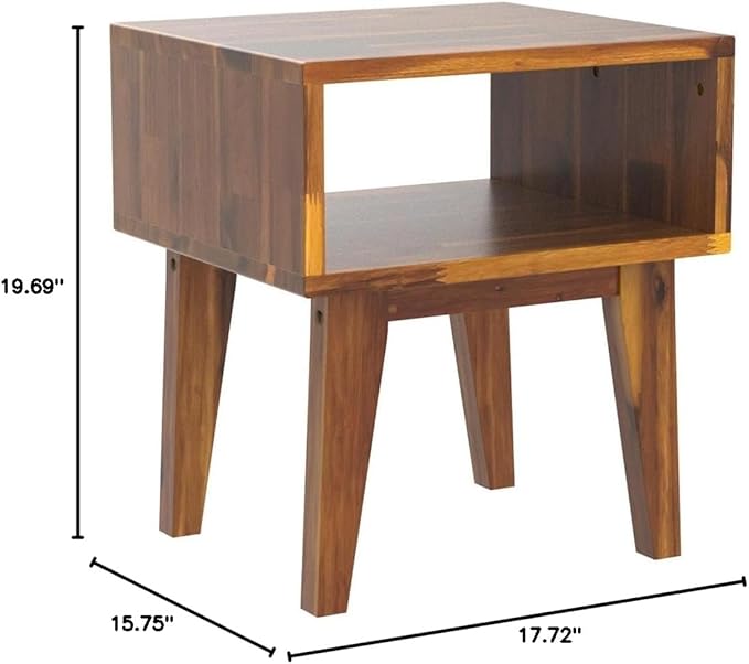 Acacia Serena Nightstand Solid Wood Nightstand with Open Storage Shelf, Wood Bedside Table, Night Stands for Bedroom - Caramel