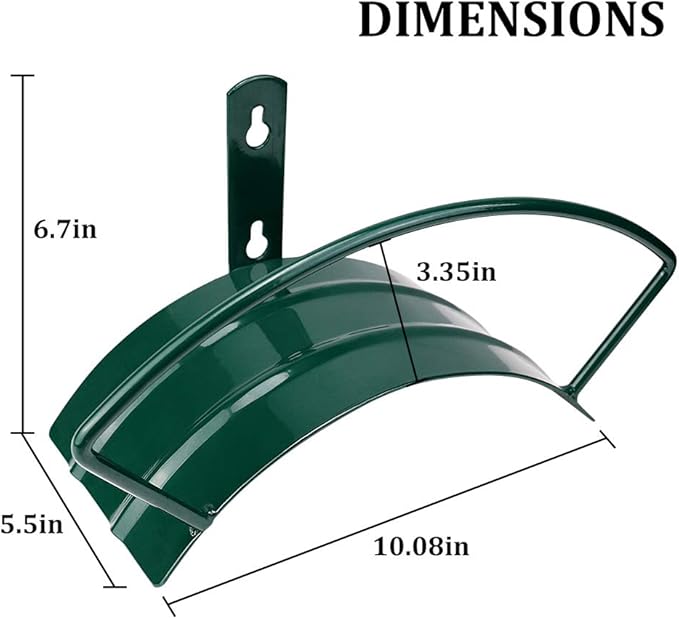 Deluxe Wall Mount Garden Hose Hanger Duty Metal Hose Holder Easily Holds 125 3/4’’ Hose Solid Steel Extra Bracing Forest Green