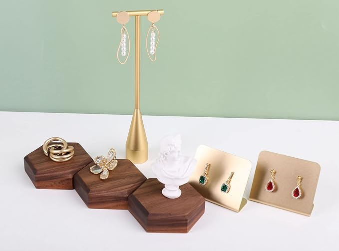 GemeShou 2pcs Gold earring display T bar stand, Big jewelry earring holders for Boutique Store, Jewelry holders high enough for long earring necklace【Gold-2pcs Height 7.9" and 11"】