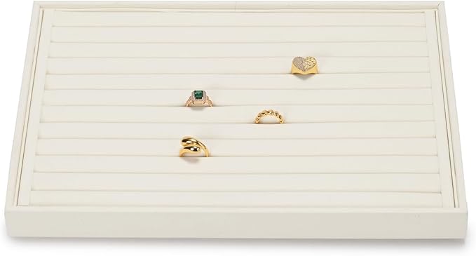 Jewelry Ring Display Tray Beige Microfiber Ring Earrings Display Organizer Tray