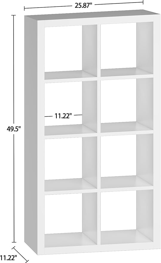Bookshelf Cube Storage Organizer, 8-Cube Shelf Bookcase with Storage Bin, Modern Wood Open Shelf for Living Room, Bedroom, Home Office, White