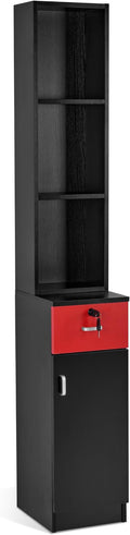 BarberPub Locking Wall Mount Hair Styling Barber Station Drawer Storage Beauty Salon Spa Equipment 3036-1 (Black&Red-Handle Left)