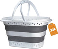 Collapsible Plastic Laundry Basket with Handles, 32L Foldable Large-Capacity Laundry Hamper, Pop Up Storage Organizer, Space Saving Hamper (32L / 8.45 Gallon, Grey)