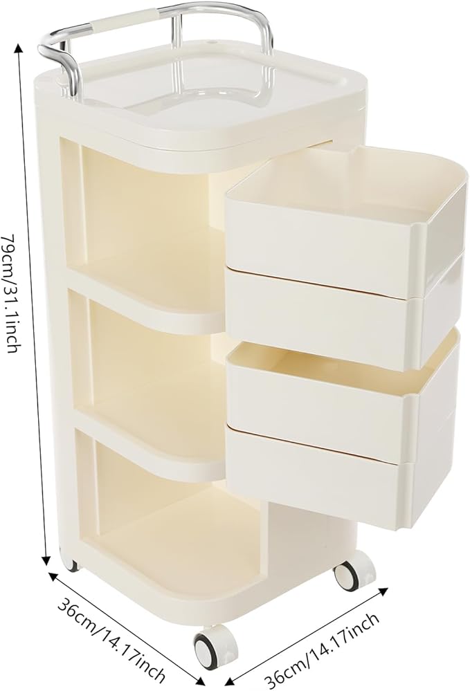 3 Tier Rolling Storage Drawer Cart, 4 Drawers Plastic Rolling Cart with 4 Wheels, Plastic Storage Carts Organizer for Art Craft Home Office Classroom Living Room-14 * 14 * 31In