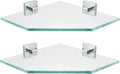 JQK Corner Glass Shelf, Polished Chrome Bathroom 304 Stainless Steel Shower Triangle Floating Wall Shelf, 10 x 10 Tempered Glass, 2 Pack, TGS290L10-CH-P2