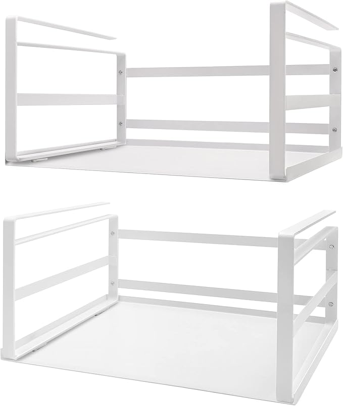 Nxconsu 2Pack Under Shelf Storage Basket Organizer Hanging Holder for Cabinet Pantry Kitchen Cupboard Desk Counter Bookshelf Organization Add-on Space Saver Heavy Duty Slide-in White