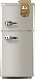Retro Mini Fridge, 3.2 Cu. Ft. Small Refrigerator with Freezer Retro Style with 7-Level Adjustable Thermostat, Compact Vintage 2-Door Fridge for Apartments, Dorm, Office, Cream