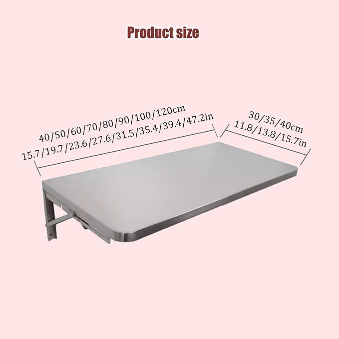 304 Stainless Steel Folding Wall Shelf Wall Mount Kitchen Storage Shelves Rounded Corners Food-Grade Folding Table Thickened Bracket for Laundry Room Garage Restaurant.(70x35cm/27.6x13.8in)