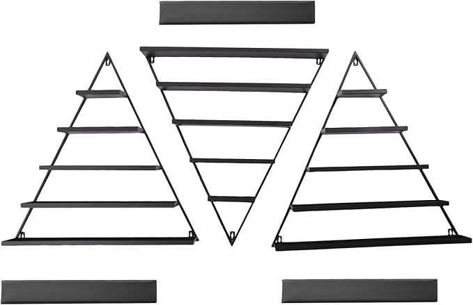 Elegant Gold Wall Mounted Nail Polish Rack - Set of 6 Triangular Cosmetic Display Shelves for Essential Oil Bottles, Organize Your Lipsticks and Perfumes in Style at Home or Salon (Black)