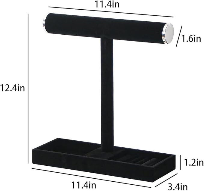 Multi-Use Jewelry Holder Stand, Necklace Bracelet Ring Organizer Stand, Scrunchie Watches Velvet Jewelry Holder Stand With Tray for Women Girls Home Use(Black with Lid)