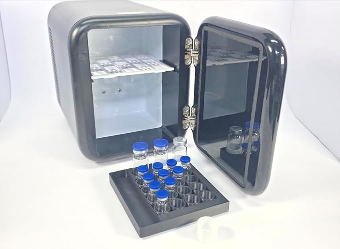 Vial Organizer for Refrigerator Use | Home Vial Organizer Tray for Peptide– 5"x5"x0.75", Lightweight (8g) (Black)