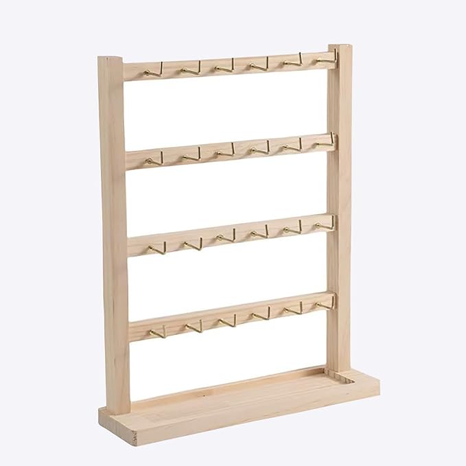 4 Layers of Wooden Display Eacks With Hooks for Necklaces. Rings, Earrings, Bracelets, And Other Jewelry Storage Display Rack