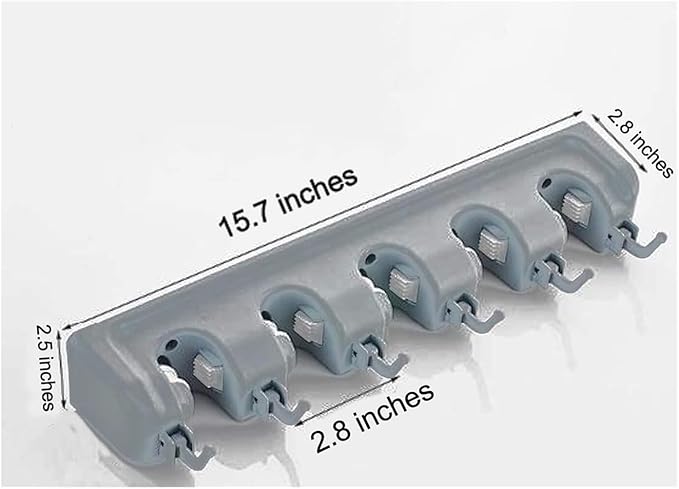 16 Inch Broom Holder Wall Mount with 6 Hooks, ABS Plastic Mop and Tool Organizer Rack for Garage Kitchen Laundry Room