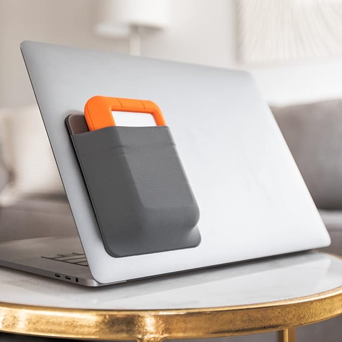 Slipdrive - Portable Hard Drive Sleeve for Laptop - HDD Hard Disk Drive - Reusable Adhesive - 5.5” x 4.5” Stick on External Hard Drive Carrying Case - Travel Pocket Pouch (Large, Gray)