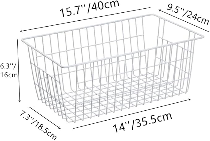Wire Storage Basket Freezer Organizer Bins Refrigerator Organization Storage Baskets with Handles for Pantry, Freezer, Laundry Room, Closets, Garage, Office, Bathroom, Set of 2