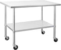 Hally Stainless Steel Table for Prep & Work 30 x 48 Inches with Caster Wheels, NSF Commercial Heavy Duty Table with Undershelf and Galvanized Legs for Restaurant, Home and Hotel