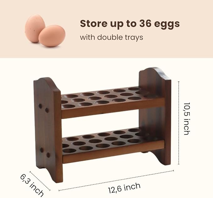 Egg Holder Countertop, Egg Storage and Egg Container for 36 Eggs, Fresh Egg Holder Countertop, Stackable Shelf Display Holder for Kitchen,Cute Egg Holder with Rustic Style, Light Brown
