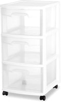 3 Drawer Rolling Plastic Storage Cart with Large Durable Clear Drawers and Removable Wheels, Suitable for Bedroom, Dormitory, Closet, Kitchen and Office (WHITE)
