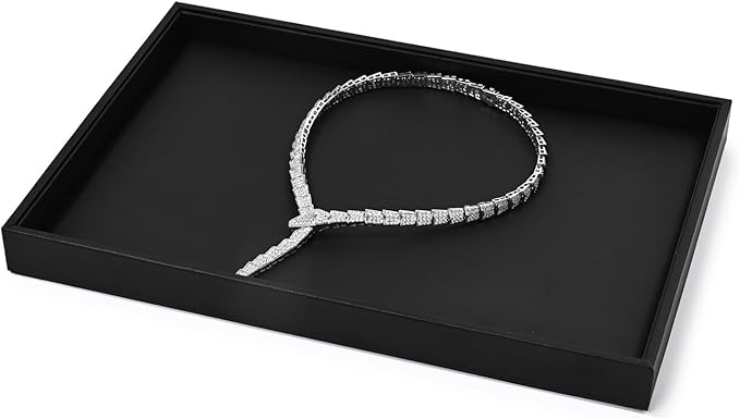 Black PU Leather Jewelry Display Flat Tray Ring Necklace Watch Organizer Display Tray (1 grid)