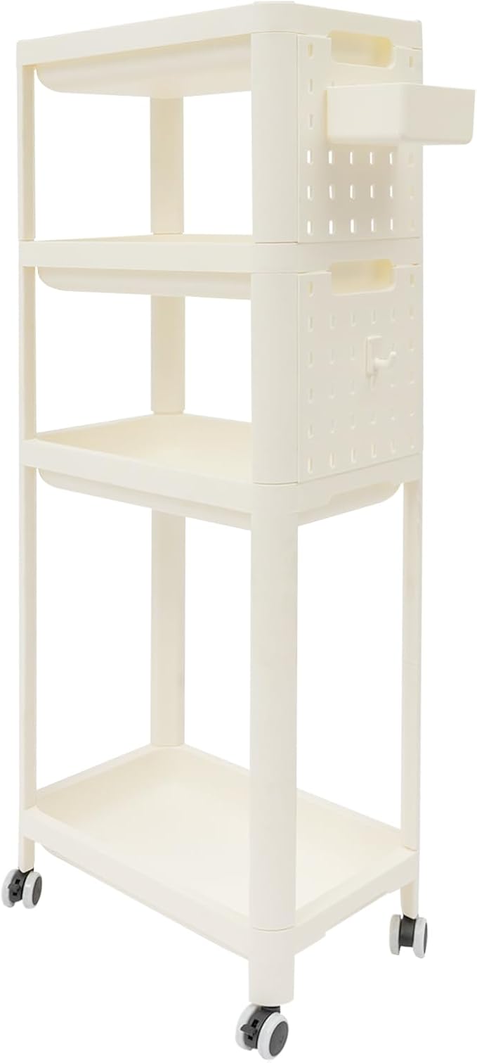 PERFERATE 3 Tier Slim Rolling Storage Cart Rolling Utility Cart with Wheels Multifunctional Storage Organizer Laundry, Kitchen, Bathroom Organizer Narrow Space Shelving Unit, Modern