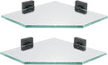 JQK Corner Glass Shelf Black, Bathroom 304 Stainless Steel Shower Triangle Floating Wall Shelf, 10 x 10 Tempered Glass, 2 Pack, TGS290L10-PB-P2
