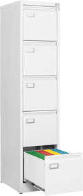 File Cabinets - 5 Drawers Vertical 17.8" Deep Lockable Filing Cabinet - White Metal Storage Cabinets for Home Office to Hanging Files Letter/Legal/F4/A4 Size
