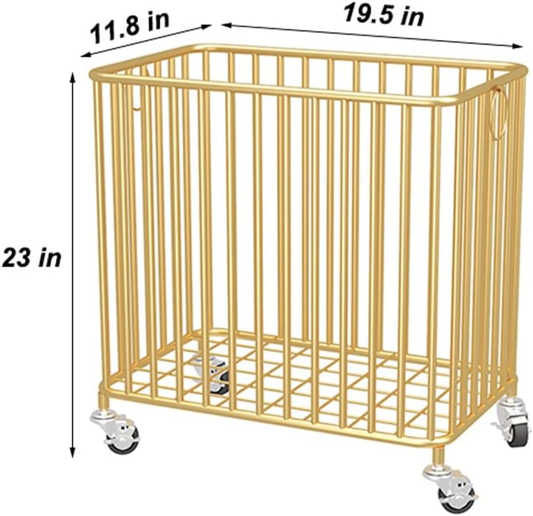 Easyars Rolling Laundry Hamper with Wheels,Large-size Metal Laundry Basket Cart,Clothes or Linen Storage Organize Hamper Bin for Living Room,Bathroom,Closet or Children Bedroom,Gold