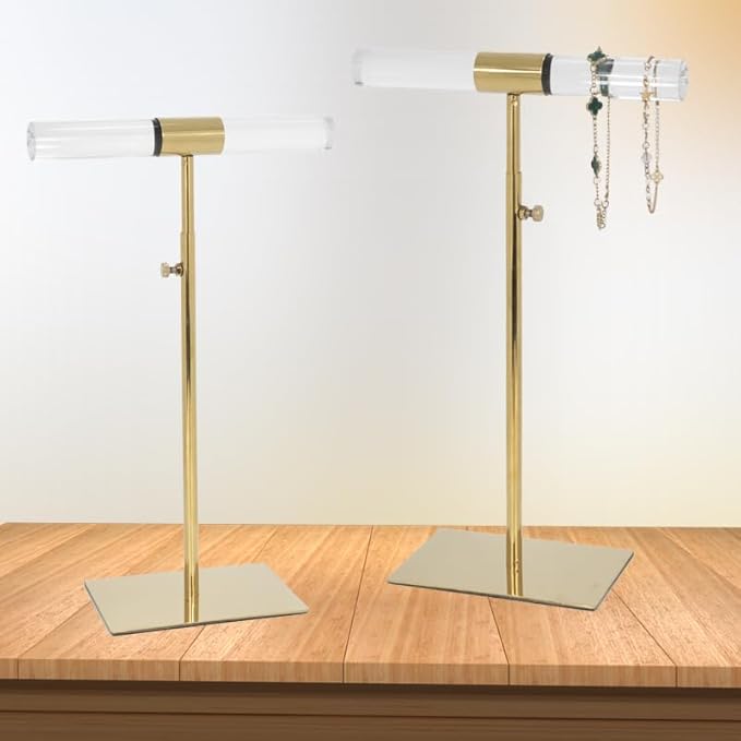 Jewelry Display Stand 2 Packs Stainless Steel Purse Display Stand Acrylic Necklaces Holder Towers Adjustable Height Tabletop Jewelry Organizer for Home Store Boutique