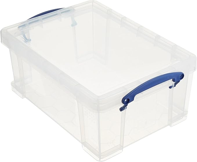 Really Useful Box 9 Liter Plastic Stackable Storage Container with Snap Lid & Built-in Clip Lock Handles for Home or Office Organization, Clear