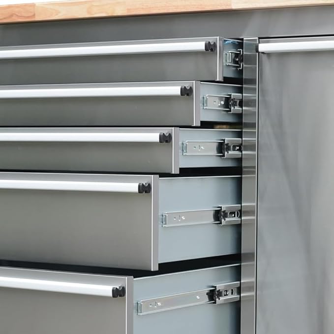 72 inch Stainless Steel Tool Chest with 11 Drawer & 3 Up Cabinet & Pegboard, Large Lockable Mobile Workbench with 6 Blue Storage Bins, Rolling Tool Cabinet for Garage, Workshop