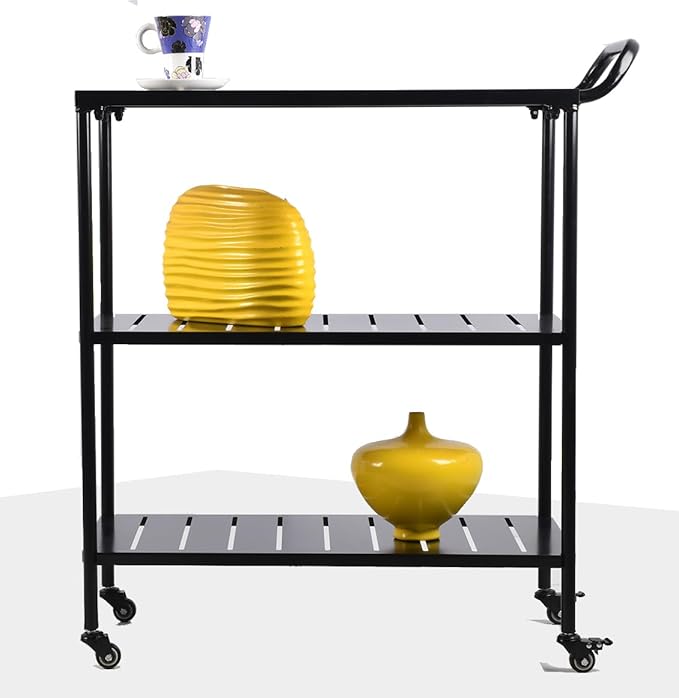 Diwhy Industrial 3 Tier Rolling Utility Storage Cart, Metal bar Cart with Wheels Kitchen Bar Dining Room Tea Wine, Storage Cart Black