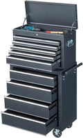 Metal Rolling Tool Box Organizer | Lockable Tool Chest with Wheels | Detachable Top Toolbox with 9 Sliding Drawers | Large Tool Storage Box Organizer for Garage Workshop & Tool Room