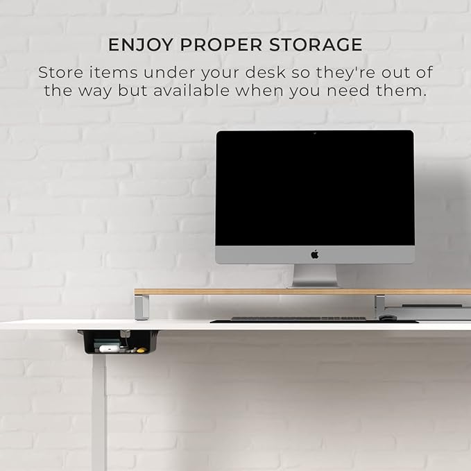 HumanCentric Under Desk Storage Shelf, Drawer Organizer for Office, Workstations, Tables, Sit Stand Desks, Gaming Setups, Mountable Storage Tray, Cable Management, Screw or Stick On, 2 Pack