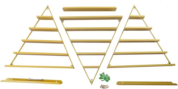 Elegant Gold Wall Mounted Nail Polish Rack - Set of 6 Triangular Cosmetic Display Shelves for Essential Oil Bottles, Organize Your Lipsticks and Perfumes in Style at Home or Salon (Gold)