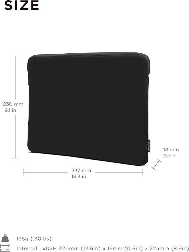 Lenovo Basic Laptop Sleeve 11 Inch Notebook/Tablet Compatible with MacBook Air/Pro Neoprene Material - Soft Fleece Lining - Zippered Top Opening - Black